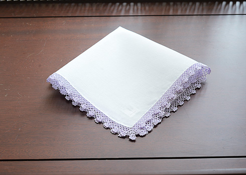 Cotton handkerchief. Kentucky Blue colored lace trimmed - Click Image to Close